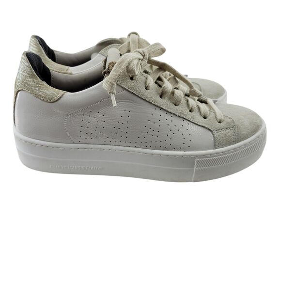 P448 Shoes - P448 Thea Platform Sneakers Womens 6 6.5 36 White Patent Leather Low Top Tan‎